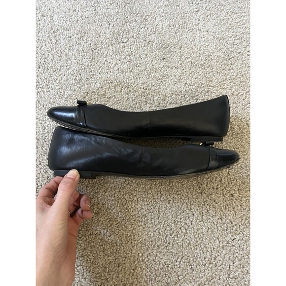 Tory Burch Hugo Ballerina Flats Black Ballet Shoe Pointy Toe Bow Flat 8.5 - Picture 4 of 5